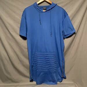 Bleecker & Mercer Extra Long Short Sleeve Blue Hoodie Shirt Large
